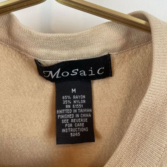 American Vintage 90's Mosaic Rayon Nylon Beaded Tank Top Tan Size M Boho - Picture 6 of 7